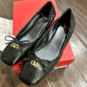 Valentino Black Flats with Gold Accent- NEW with Tags